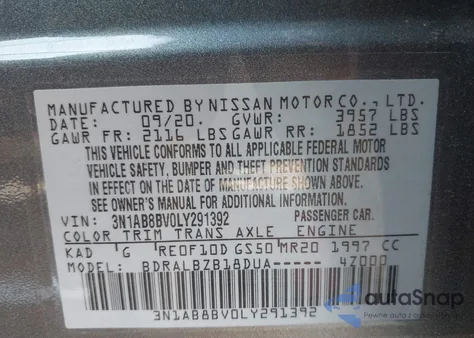 2020 Nissan Sentra S Xtronic Cvt from USA, damaged, VIN 3N1AB8BV0LY291392